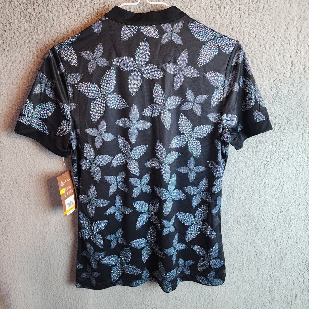 Brand New Ben Hogan Women's Top Black S Pixel Floral Sun Polo Polyester